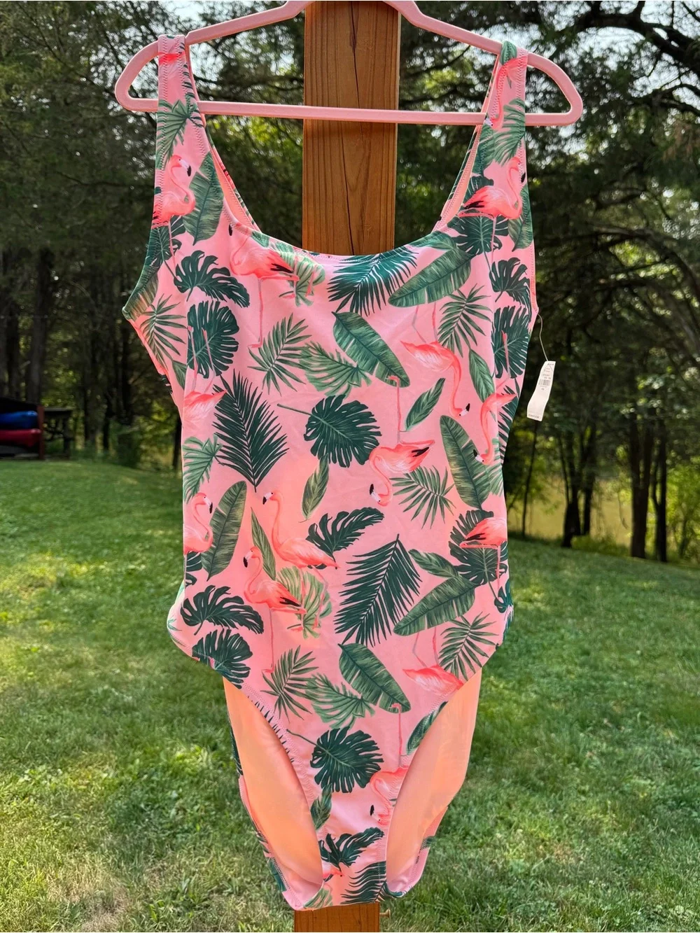 Old Navy Pink Flamingo & Green Palm One-Piece Swimsuit - Picture 1 of 5